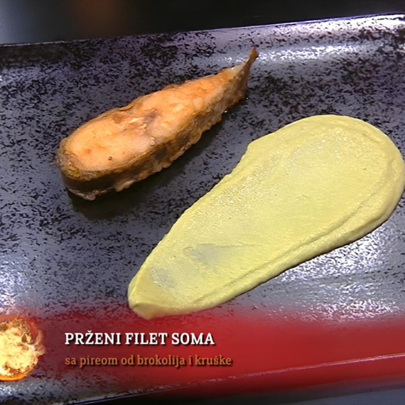 PRŽENI FILET SOMA sa pireom od brokolija i kruške